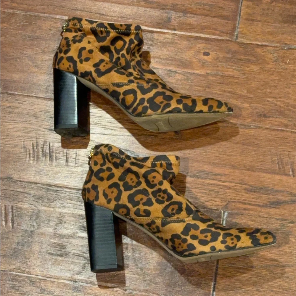 Size 9 Leopard Print Block Heel Ankle Boots